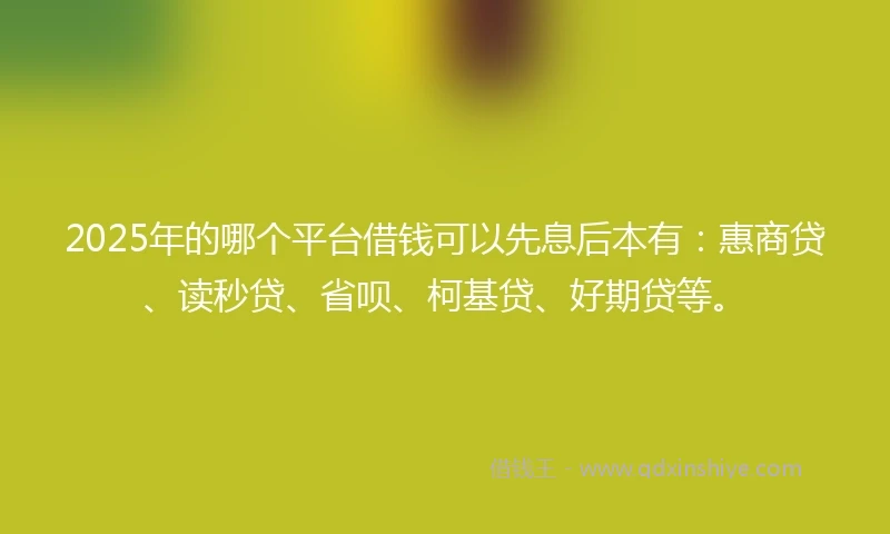 2025年的哪个平台借钱可以先息后本有：惠商贷、读秒贷、省呗、柯基贷、好期贷等。