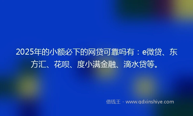 2025年的小额必下的网贷可靠吗有：e微贷、东方汇、花呗、度小满金融、滴水贷等。