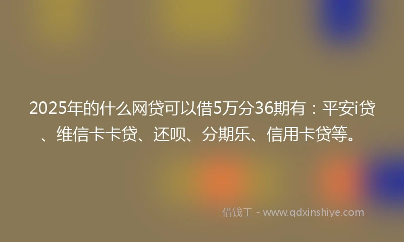 2025年的什么网贷可以借5万分36期有：平安i贷、维信卡卡贷、还呗、分期乐、信用卡贷等。