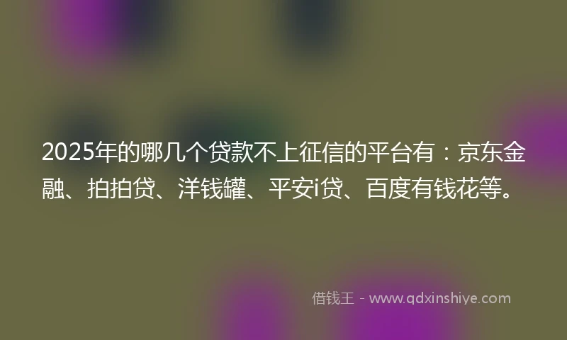 2025年的哪几个贷款不上征信的平台有：京东金融、拍拍贷、洋钱罐、平安i贷、百度有钱花等。