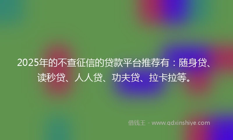 2025年的不查征信的贷款平台推荐有：随身贷、读秒贷、人人贷、功夫贷、拉卡拉等。