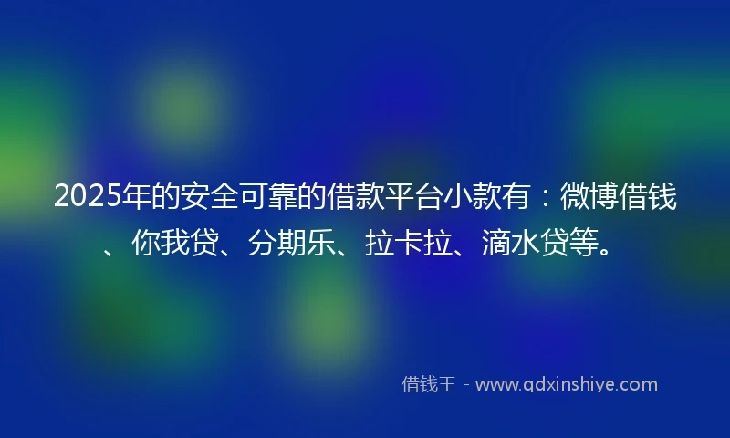 2025年的安全可靠的借款平台小款有：微博借钱、你我贷、分期乐、拉卡拉、滴水贷等。