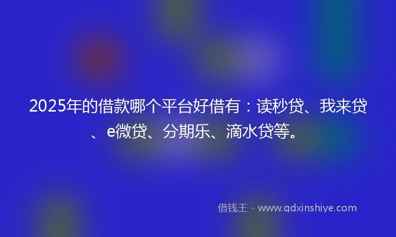 2025年的借款哪个平台好借有：读秒贷、我来贷、e微贷、分期乐、滴水贷等。