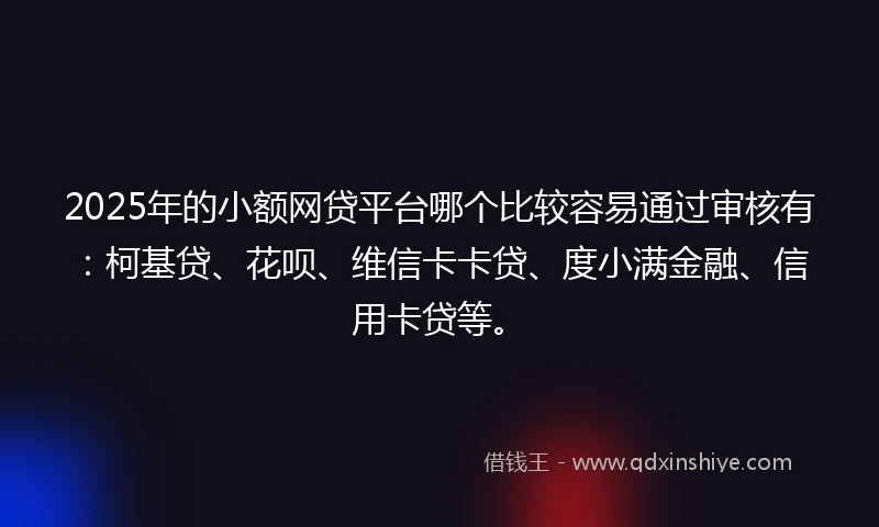 2025年的小额网贷平台哪个比较容易通过审核有：柯基贷、花呗、维信卡卡贷、度小满金融、信用卡贷等。