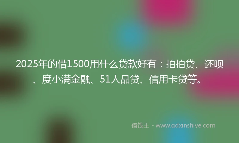 2025年的借1500用什么贷款好有：拍拍贷、还呗、度小满金融、51人品贷、信用卡贷等。