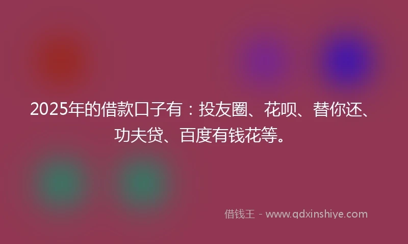 2025年的借款口子有：投友圈、花呗、替你还、功夫贷、百度有钱花等。