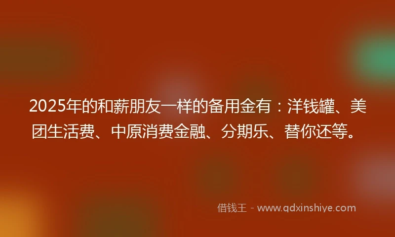 2025年的和薪朋友一样的备用金有：洋钱罐、美团生活费、中原消费金融、分期乐、替你还等。