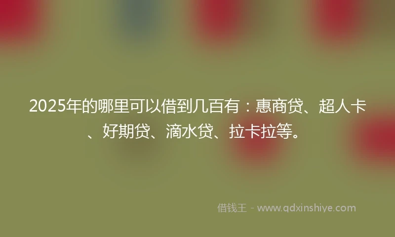 2025年的哪里可以借到几百有：惠商贷、超人卡、好期贷、滴水贷、拉卡拉等。