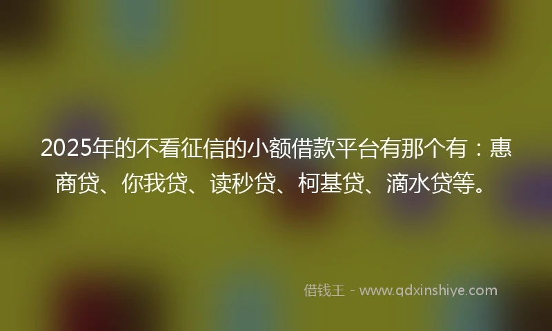 2025年的不看征信的小额借款平台有那个有：惠商贷、你我贷、读秒贷、柯基贷、滴水贷等。