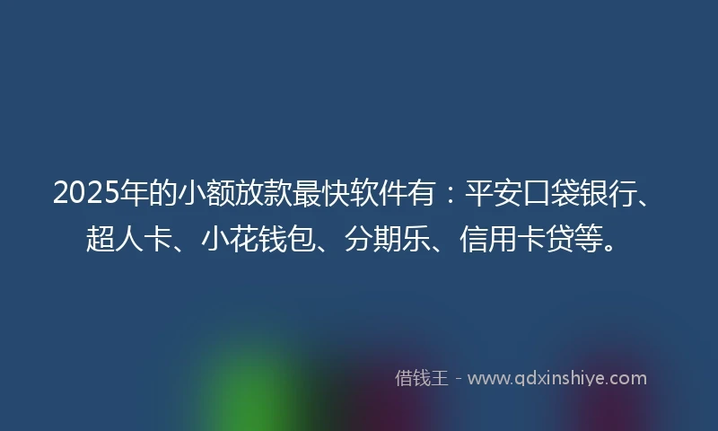 2025年的小额放款最快软件有：平安口袋银行、超人卡、小花钱包、分期乐、信用卡贷等。