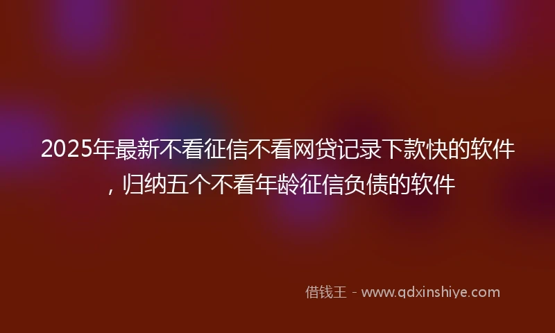 2025年最新不看征信不看网贷记录下款快的软件，归纳五个不看年龄征信负债的软件