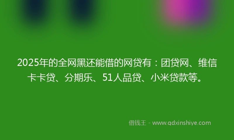 2025年的全网黑还能借的网贷有：团贷网、维信卡卡贷、分期乐、51人品贷、小米贷款等。