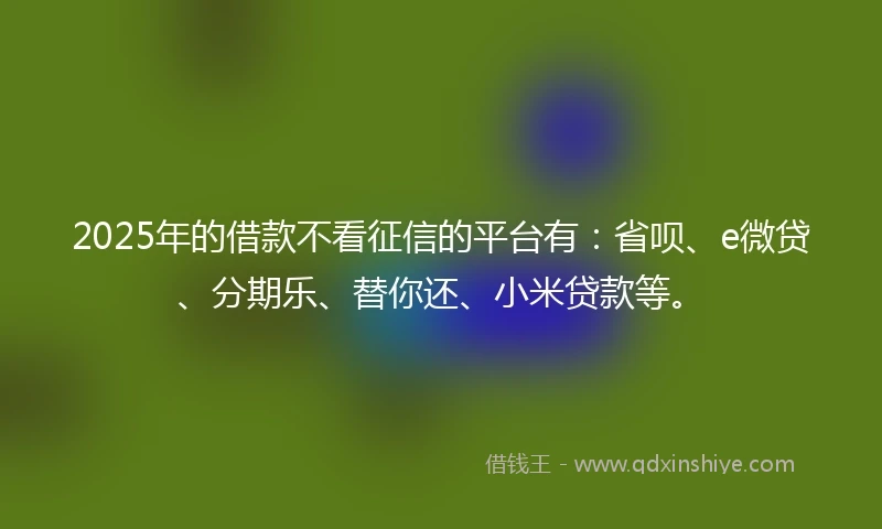 2025年的借款不看征信的平台有：省呗、e微贷、分期乐、替你还、小米贷款等。