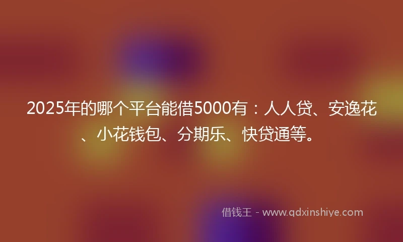 2025年的哪个平台能借5000有：人人贷、安逸花、小花钱包、分期乐、快贷通等。