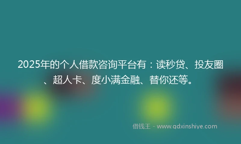 2025年的个人借款咨询平台有：读秒贷、投友圈、超人卡、度小满金融、替你还等。