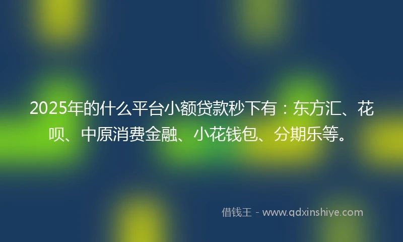 2025年的什么平台小额贷款秒下有：东方汇、花呗、中原消费金融、小花钱包、分期乐等。
