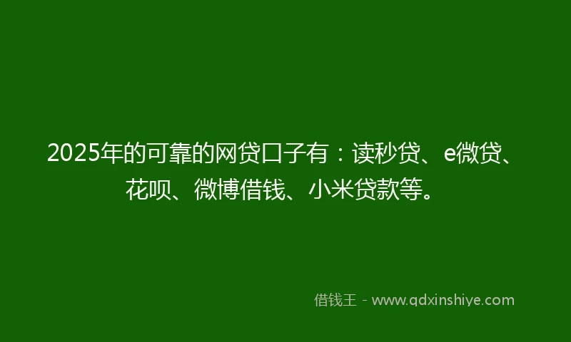 2025年的可靠的网贷口子有：读秒贷、e微贷、花呗、微博借钱、小米贷款等。