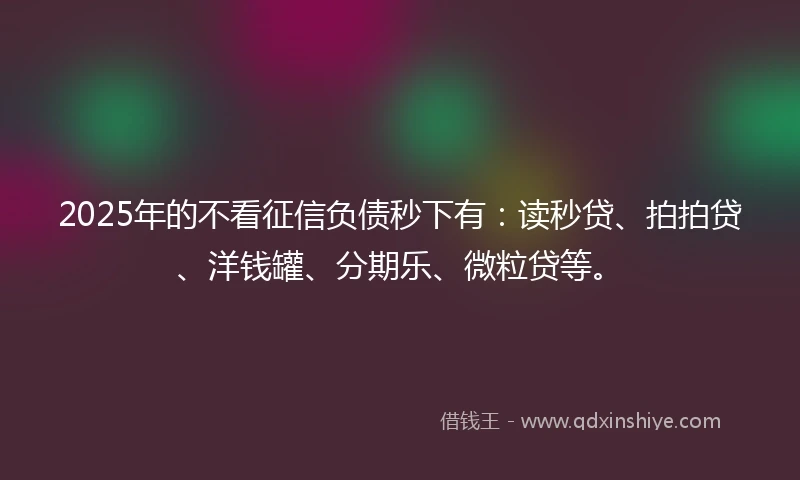 2025年的不看征信负债秒下有：读秒贷、拍拍贷、洋钱罐、分期乐、微粒贷等。