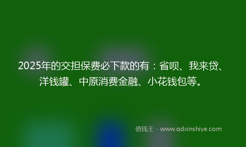 2025年的交担保费必下款的有：省呗、我来贷、洋钱罐、中原消费金融、小花钱包等。