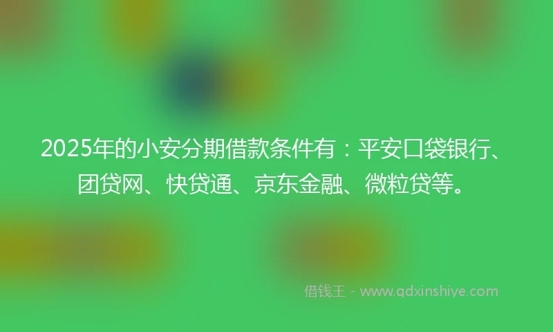 2025年的小安分期借款条件有：平安口袋银行、团贷网、快贷通、京东金融、微粒贷等。