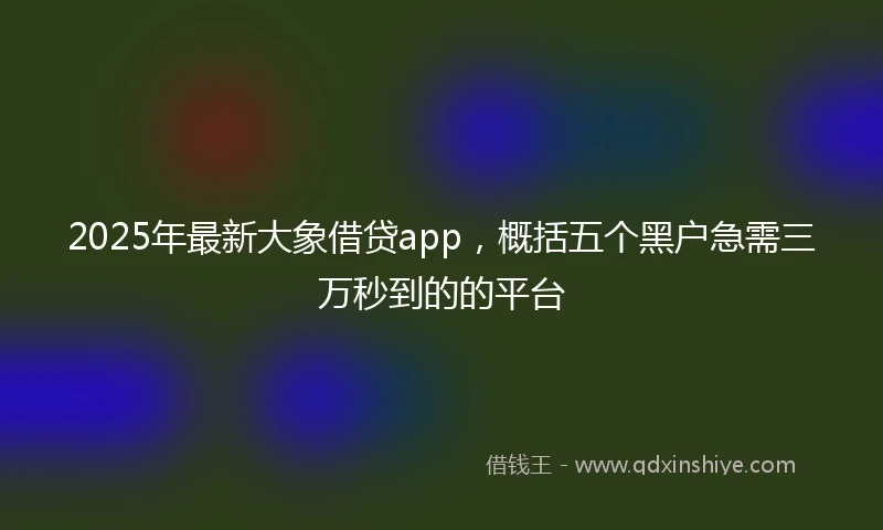 2025年最新大象借贷app,概括五个黑户急需三万秒到的的平台