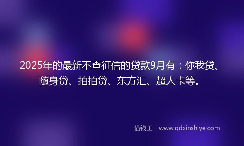 2025年的最新不查征信的贷款9月有：你我贷、随身贷、拍拍贷、东方汇、超人卡等。