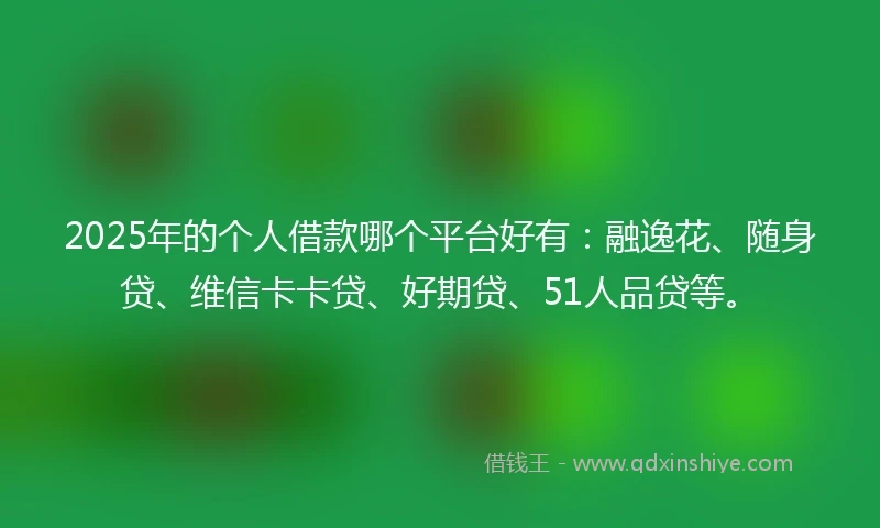 2025年的个人借款哪个平台好有：融逸花、随身贷、维信卡卡贷、好期贷、51人品贷等。