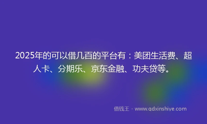 2025年的可以借几百的平台有：美团生活费、超人卡、分期乐、京东金融、功夫贷等。