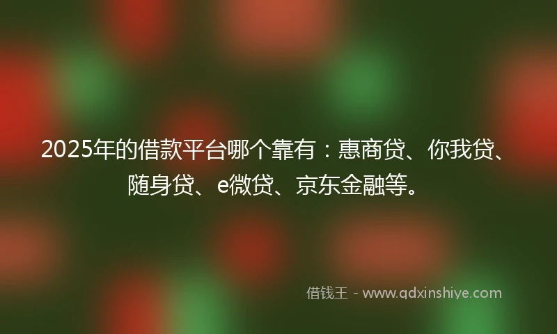 2025年的借款平台哪个靠有：惠商贷、你我贷、随身贷、e微贷、京东金融等。