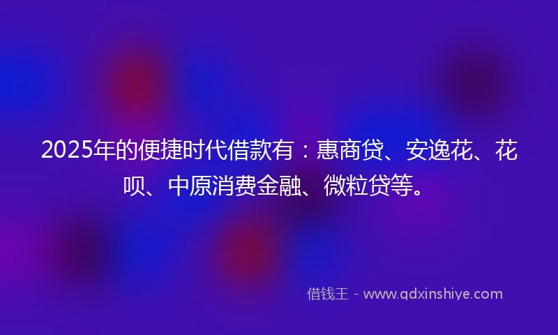 2025年的便捷时代借款有：惠商贷、安逸花、花呗、中原消费金融、微粒贷等。