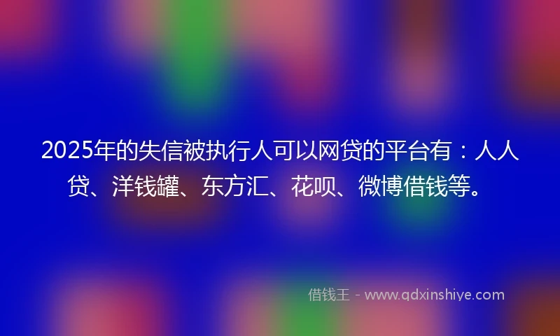 2025年的失信被执行人可以网贷的平台有：人人贷、洋钱罐、东方汇、花呗、微博借钱等。