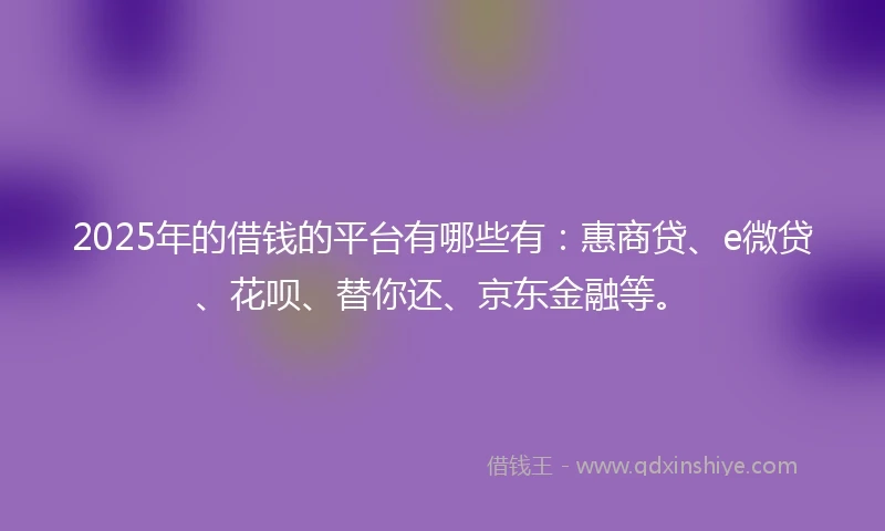 2025年的借钱的平台有哪些有：惠商贷、e微贷、花呗、替你还、京东金融等。