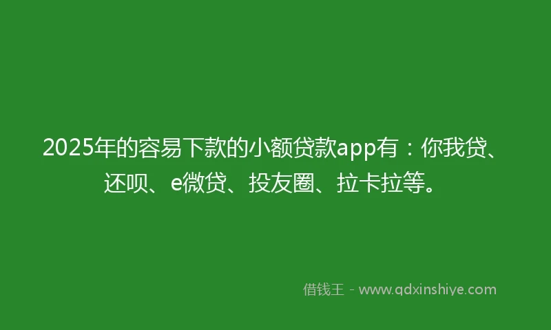 2025年的容易下款的小额贷款app有：你我贷、还呗、e微贷、投友圈、拉卡拉等。