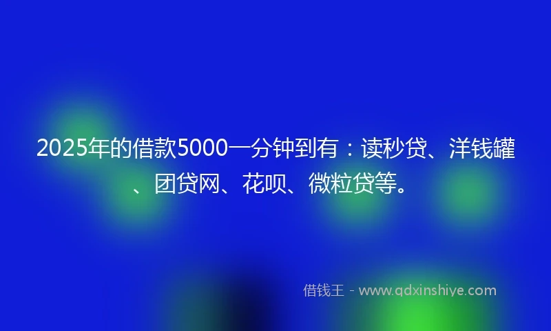 2025年的借款5000一分钟到有：读秒贷、洋钱罐、团贷网、花呗、微粒贷等。