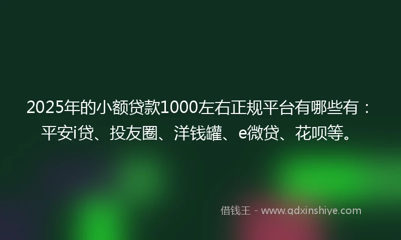 2025年的小额贷款1000左右正规平台有哪些有：平安i贷、投友圈、洋钱罐、e微贷、花呗等。