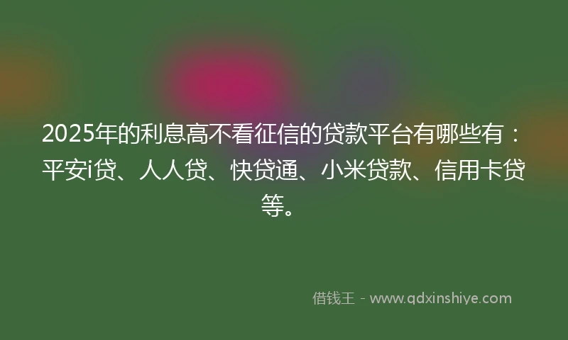 2025年的利息高不看征信的贷款平台有哪些有：平安i贷、人人贷、快贷通、小米贷款、信用卡贷等。