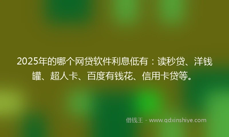 2025年的哪个网贷软件利息低有：读秒贷、洋钱罐、超人卡、百度有钱花、信用卡贷等。