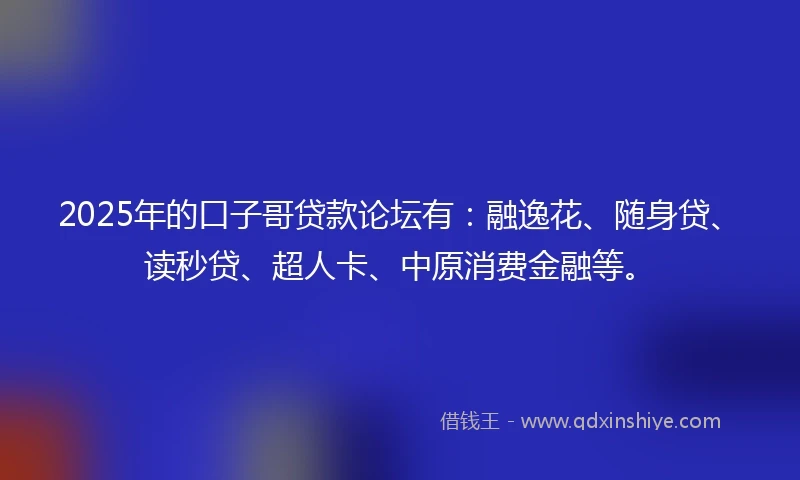 2025年的口子哥贷款论坛有：融逸花、随身贷、读秒贷、超人卡、中原消费金融等。
