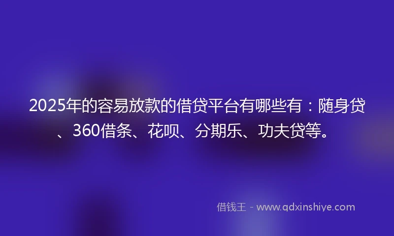 2025年的容易放款的借贷平台有哪些有：随身贷、360借条、花呗、分期乐、功夫贷等。
