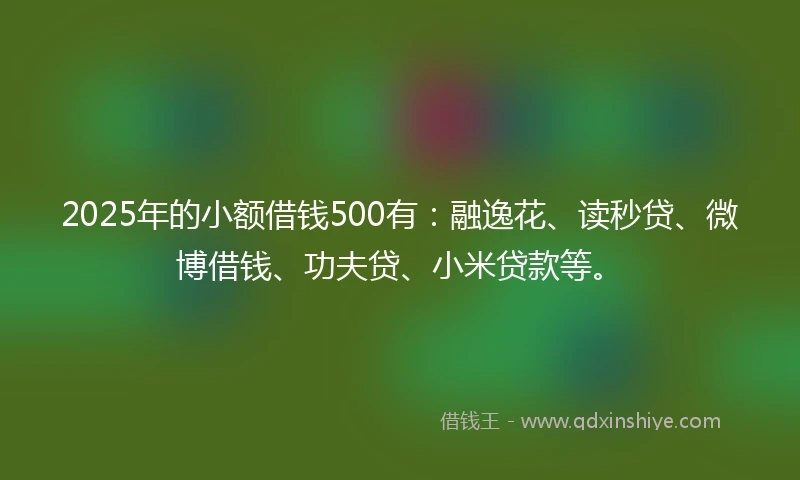 2025年的小额借钱500有：融逸花、读秒贷、微博借钱、功夫贷、小米贷款等。