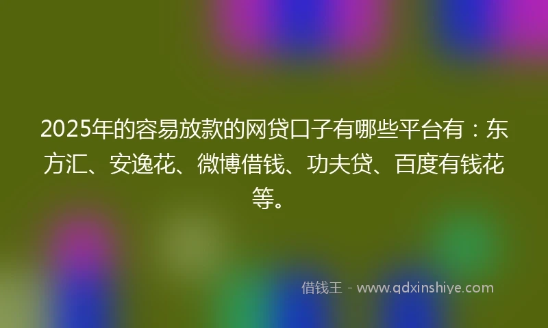 2025年的容易放款的网贷口子有哪些平台有：东方汇、安逸花、微博借钱、功夫贷、百度有钱花等。