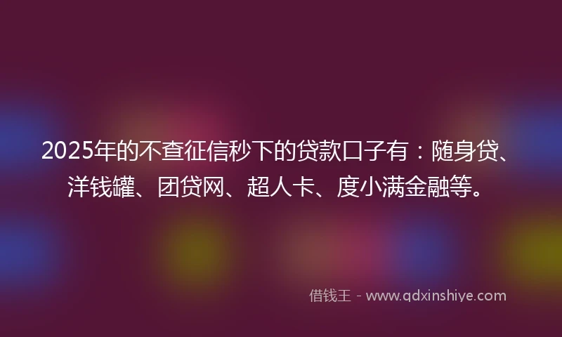 2025年的不查征信秒下的贷款口子有：随身贷、洋钱罐、团贷网、超人卡、度小满金融等。