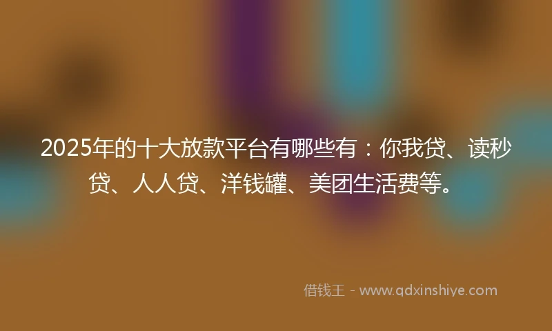 2025年的十大放款平台有哪些有：你我贷、读秒贷、人人贷、洋钱罐、美团生活费等。