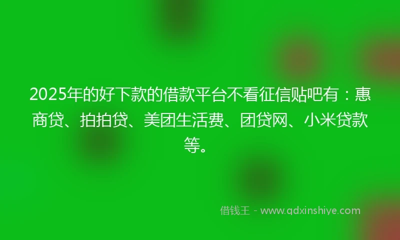 2025年的好下款的借款平台不看征信贴吧有:惠商贷、拍拍贷、美团生活费、团贷网、小米贷款等。