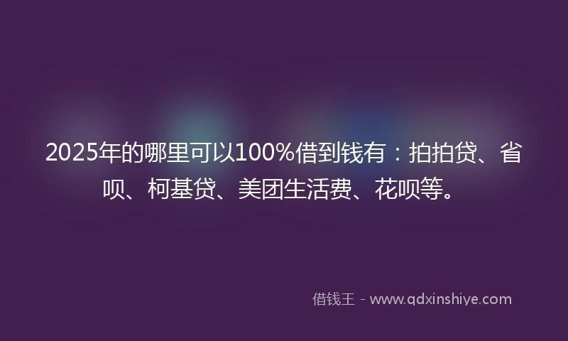 2025年的哪里可以100%借到钱有：拍拍贷、省呗、柯基贷、美团生活费、花呗等。