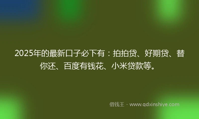 2025年的最新口子必下有：拍拍贷、好期贷、替你还、百度有钱花、小米贷款等。