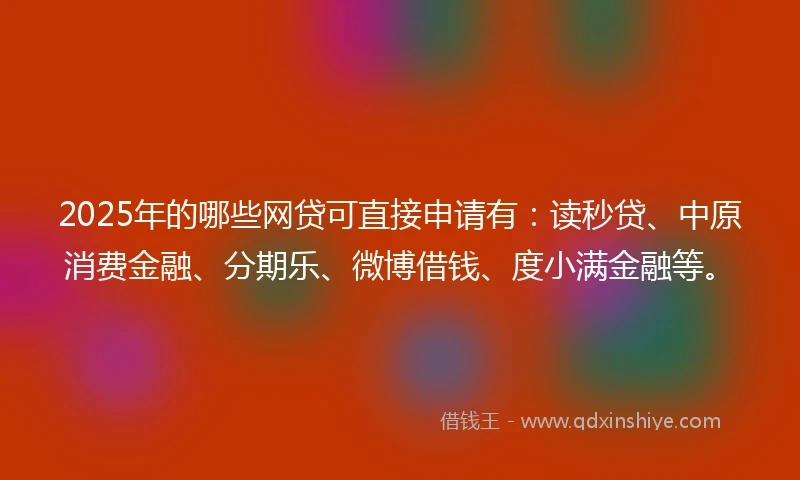 2025年的哪些网贷可直接申请有：读秒贷、中原消费金融、分期乐、微博借钱、度小满金融等。