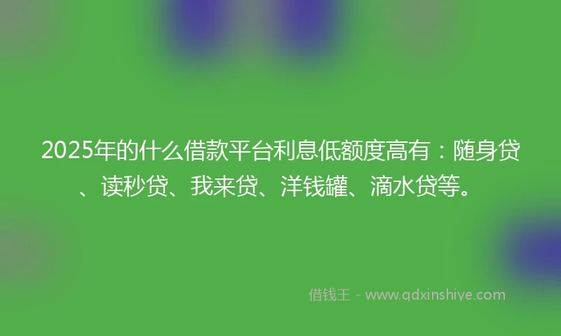 2025年的什么借款平台利息低额度高有：随身贷、读秒贷、我来贷、洋钱罐、滴水贷等。