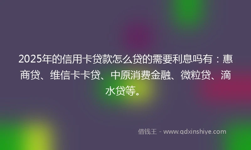 2025年的信用卡贷款怎么贷的需要利息吗有：惠商贷、维信卡卡贷、中原消费金融、微粒贷、滴水贷等。