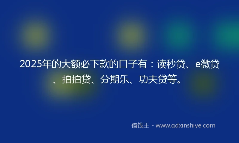 2025年的大额必下款的口子有：读秒贷、e微贷、拍拍贷、分期乐、功夫贷等。